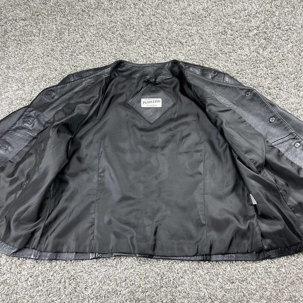 Pendleton Leather Jacket Black Button V Neck Size… - image 3